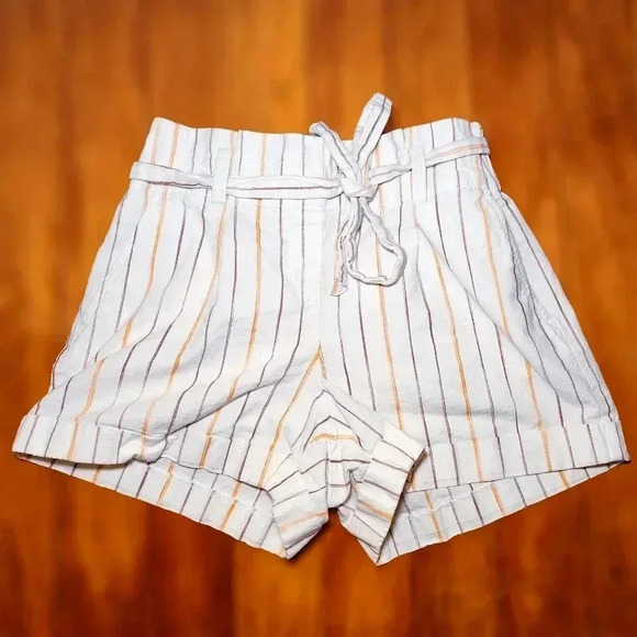 LOFT High Rise Linen Shorts - Small - White with Maroon and Orange Pinstripes - Picture 1 of 3
